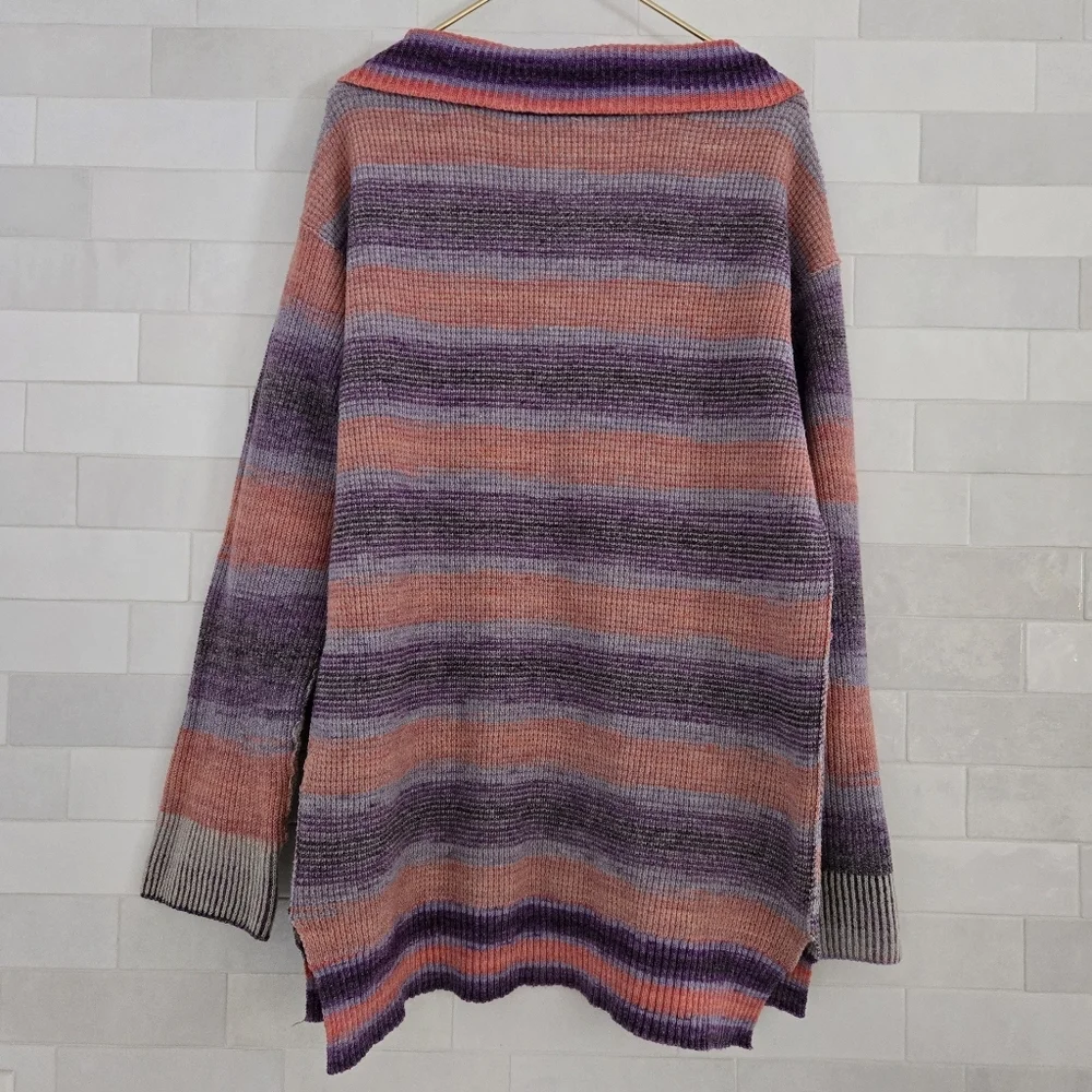 Anthropologie Daily Practice Franconia Half Zip Knit Tunic Sweater Pink Purple S